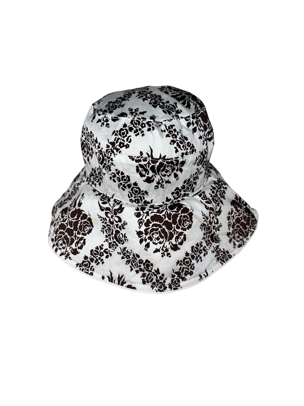 Physician Endorsed Floral Damask UPF 50+ Cotton Bucket Sun Hat White Brown Women